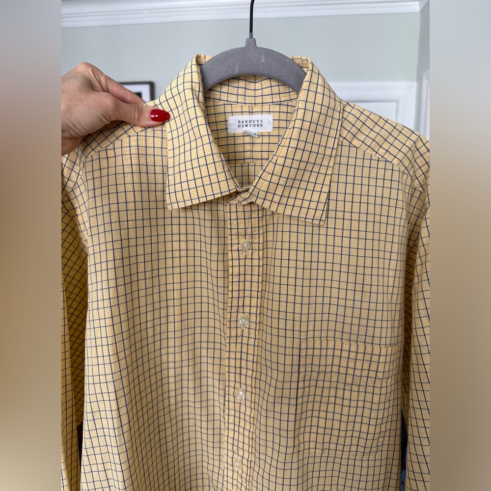 Barney's Yellow and Blue Checked Dress Shirt